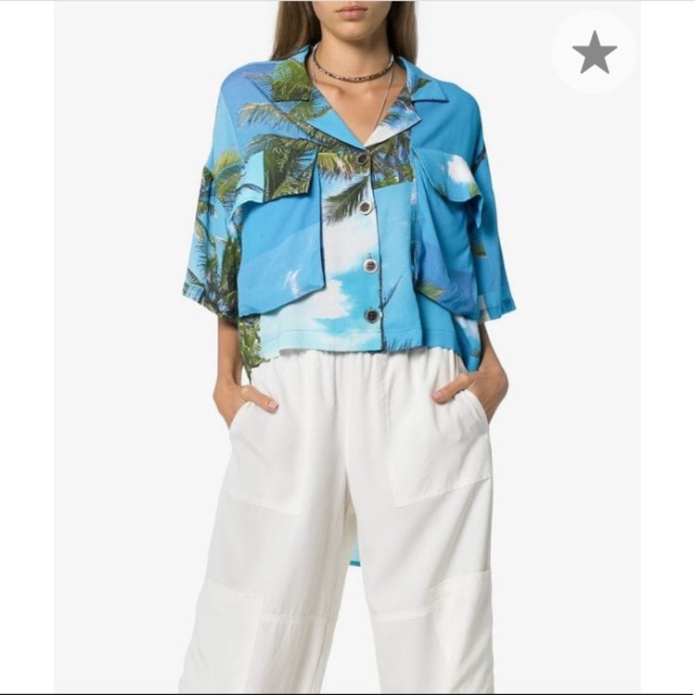 NATASHA ZINKO HAWAII PRINT CREPE OVERSIZED SHIRT